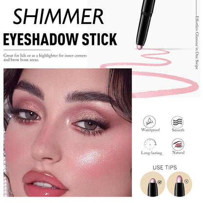 Shimmer Eye Shadow Stick, Cream Eyeshadow Stick Long-Lasting Crease-Proof Blendable Eye Brightener Pencil Multi-use for Eyeliner Highlighter Smooth Cream to Powder Eyes Crayon Makeup, 8 FANCY