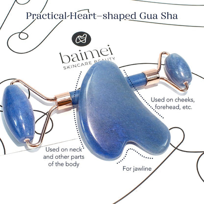 BAIMEI Jade Face Roller & Gua Sha, Facial Beauty Roller Skin Care Tools, Self Care Gift for Men Women, Massager for Face, Eyes, Neck, Relieve Fine Lines and Wrinkles - Blue