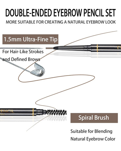 Dark Brown Eyebrow Pencils for Women, 12Pcs Ultra Slim Eyebrow Pencil with 2 Brow Razors Kit, Double Head 1.5mm Micro-Fine Tip & Spiral Brush, Can Draw Fine and Long-Lasting Brows Makeup