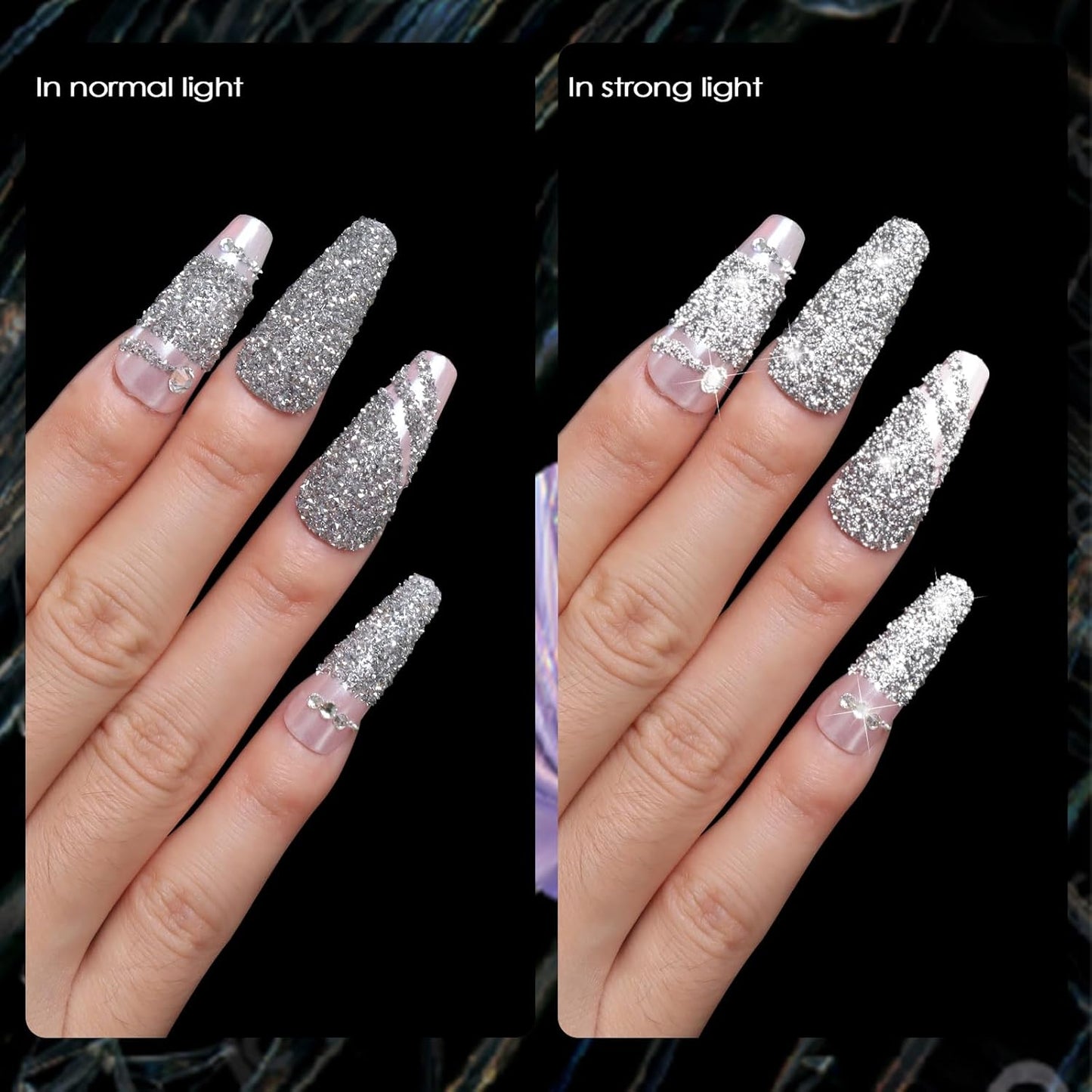 Allstarry Nail Glitter, 2 Colors Sparkling Silver Reflective Glitter Shiny White Diamond Dust Shimmery Sequins Crystal Gems for Nail Art Disco Party Nightclub Raves Festivals Concert Shows Wedding