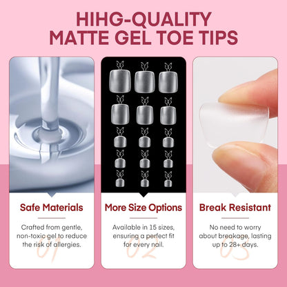 504pcs Toe Nail Press Ons: Squavol Toe Nail Tips Full Cover Fake Toenail, 15 Sizes Square Round Oval Press on Toenails for Women Big Wide Nail Extensions Home DIY Salon