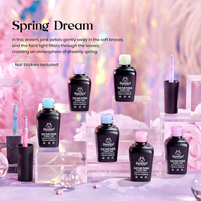 Beetles Shimmer Gel Nail Polish Set - 6 Colors Purple Glitter Blue Green Mermaid Pastel Nail Gel Drawing Soak Off Uv Led Needed with Pastel Sticker