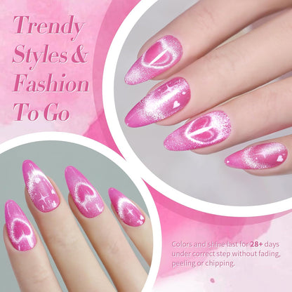 Born Pretty Cat Magnetic Eye Gel Nail Polish,Pink Glitter Cat Magnetic Gel Nail Polish Love Letter Magnetic Nail Polish for Nail Art Manicure Salon DIY at Home 15ML