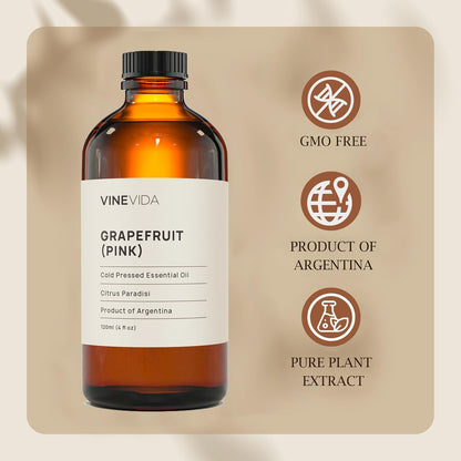 VINEVIDA Pink Grapefruit Essential Oil 4 oz - Undiluted Candle Oil Scent for DIY Candlemaking - Bulk Oil for Soap Making