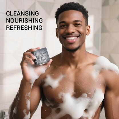 Rinse & Robust Mens Charcoal Soap Bar Set, 4Pcs Natural Handmade Bar Soap with Sea Salt, Peppermint, Shea Butter & Activated Carbon, Ocean Scent Deep Cleansing Soap | 5.3 oz of 4 Bars