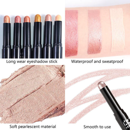 Pale Rose Gold Shimmer Cream Eye Shadow Stick Makeup for Women, Pale Rose Gold Shimmer Matte Eye Shadow Brightener Stick for Eyes Waterproof Eyeshadow Pencil Applicator Blendable for Eye Highlight 02
