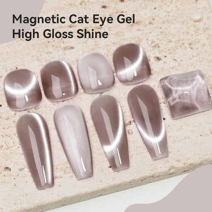 Cat Eye Gel Nail Polish 12ML, Crystal Moonlight Cateye Gel Polish With Magnetic Stick, Magnetic Glitter Holographic Nail Polish Glass Diamond Cats Eye Velvet Gray 1PC