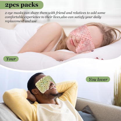 Natural Jade Eye Mask and Rose Quartz Eye Mask Set - Soothing & Relaxing Alleviate Puffiness and Migraines with Cooling and Warming Therapy (2 Pcs)