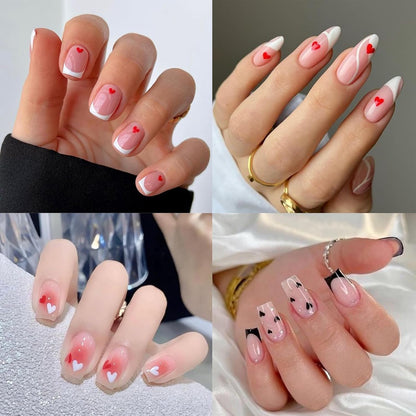 6 Sheets Valentine's Day Heart Nail Art Stickers Decals 3D Self-Adhesive Nail Decals Cute Red and Black Hollow Out Heart Nail Supplies for Women and Girls Valentines DIY Manicure Decorations