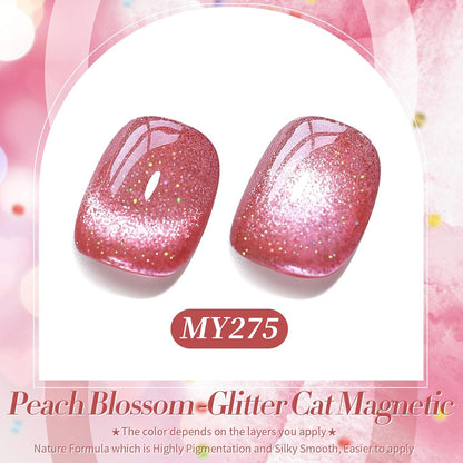 BORN PRETTY Cat Magnetic Eye Gel Nail Polish,Peach Blossom Glitter Cat Magnetic Gel Nail Polish Magnetic Nail Polish for Nail Art Manicure Salon DIY at Home 15ML