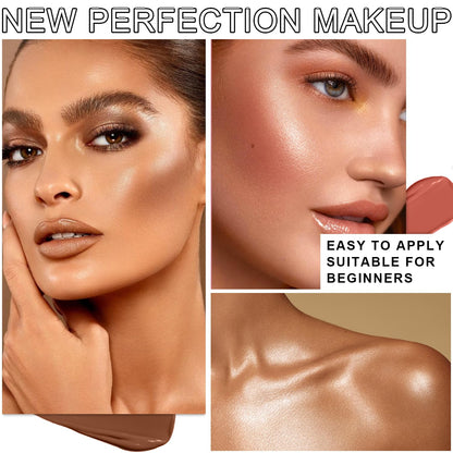 6 Colors Cream Contour Stick Makeup Kit, Shades with Highlighter, Blush and Double-End Bronzer Contour Stick for Sculpt the Cheeks, Long Lasting, Waterproof, Matte & Dewy Finish(SET C)