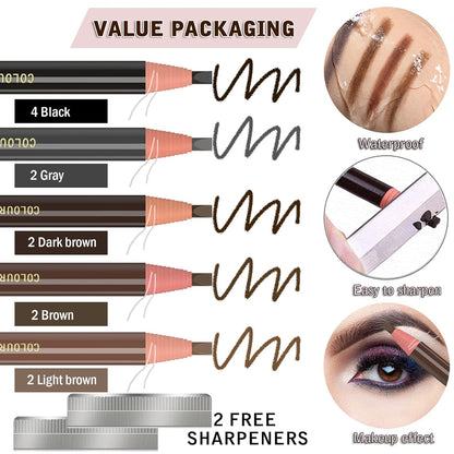 Eyebrow Pencils Brow Pencil Set For Marking, Filling And Outlining, Tattoo Makeup And Microblading Supplies Kit-Permanent Eye Brow Liners In, 12Pcs 5Colors(4Black6Brown2Gray）(Multicolor)