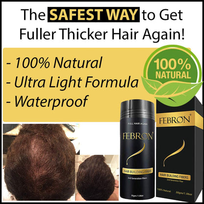 FEBRON Hair Fibers For Thinning Hair DARK BROWN For Women & Men Hair Loss Concealer Hair Powder Volumizing Based 100% Undetectable & Natural - Bald Spots Filler (30 Gram, Dark Brown)