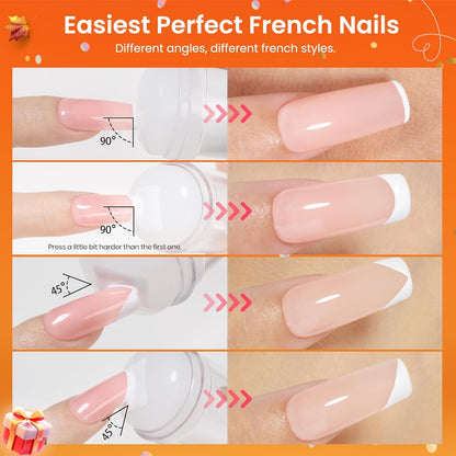 Beetles Nail Stamp, 4Pcs French Tip Tool Easy Manicure Nail Stamper Single Head Soft Silicone Long & Short French Tip Stamp Tool with 2Pcs Nail Scraper Decorations Gift for Women