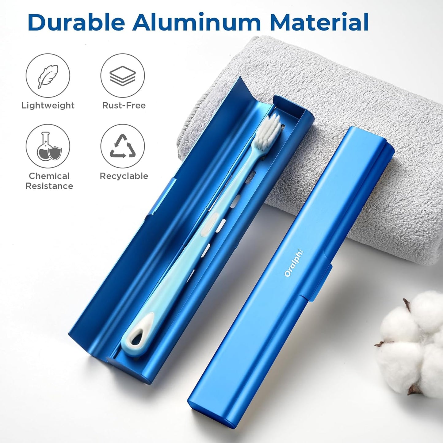 Aluminum Toothbrush Travel Case, Portable Travel Toothbrush Holder, Durable Manual Toothbrush Box Container for Traveling, Bathroom, Camping, Business Trip-Blue