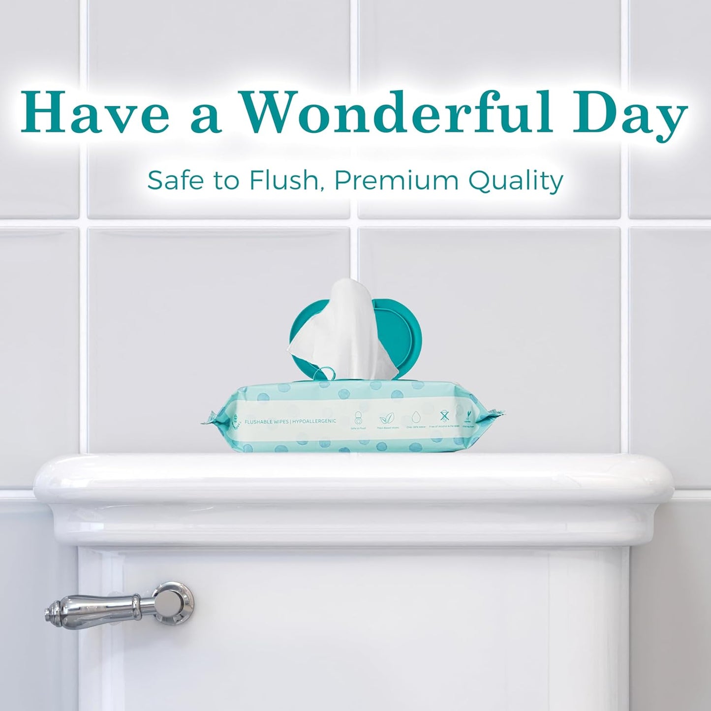 WONDERFUL Flushable Wipes, Mint 100% Plant-Based Wet Butt Wipe for Adults & Kids, Sewer Septic Safe, Gentle for Sensitive Skin, Wipes Flushable Pack for Bathroom & Travel, 6-Pack (360 Counts)