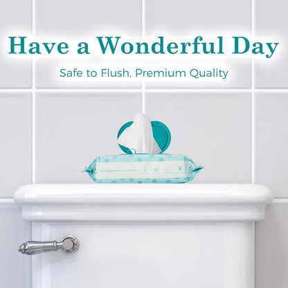 WONDERFUL Flushable Wipes, Mint 100% Plant-Based Wet Wipes for Adults & Kids, Sewer & Septic Safe, Gentle for Sensitive Skin, Wipes Flushable Pack for Bathroom & Travel, 3-Pack (180 Counts)