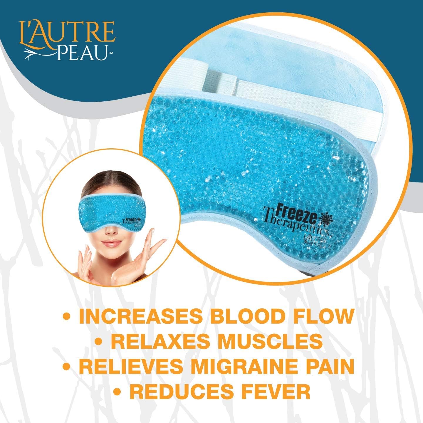 USA Merchant - Hot/Cold Plush Gel Bead Relief Wrap | Freeze Therapeutics by L'AUTRE PEAU | Hot Or Cold Reusable Ice Packs with Flexible Beads (Blue Full Eye Mask)