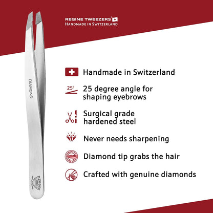 Professional Tweezers Diamond Slant Tip - Diamond Tip Tweezers for Men & Women - High Precision Design for Face, Eyebrow, Hair & Grooming - Stainless Steel Handmade Beauty Tool