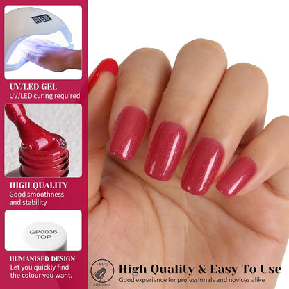 Dark Peach Glitter Gel Polish, Golden Sparkly Deep Peach Red Gel Nail Polish, 15ml UV/LED Soak Off Gel Polish for Manicure Salon or DIY Nail Art at Home - GP0093