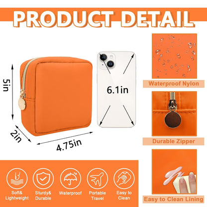 Mini Makeup Pouch for Purse, Small Cosmetic Bag Pouch Nylon Travel Toiletry Organizers for Women Girls, Cute Zipper Pouch Coin Purse Preppy Storage Bag for School Work(Mini-Peach)