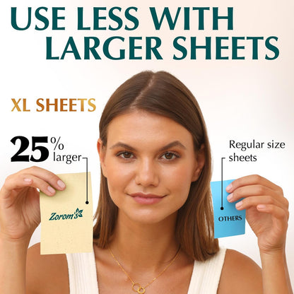 Natural Green Tea Oil Blotting Sheets for Face - 25% Larger Sheets (4.7x3”) - 300 Makeup Friendly Blotting Papers for Face - Easy Dispensing Oil Absorbing Sheets for Face