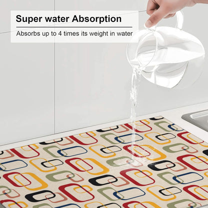Mid Century Modern Retro Kitchen Drying Mat Vintage Decorative Microfiber Dish Drainer Mat for Kitchen Counter Absorbent Reusable Washable 18x24 Inch