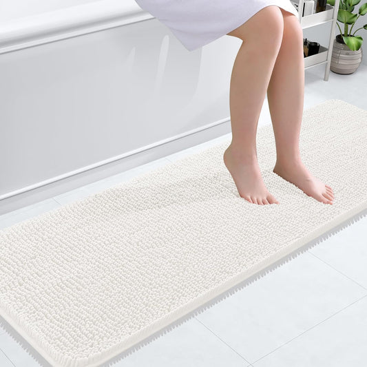 OLANLY Bathroom Rugs 59x20, Extra Soft Absorbent Chenille Bath Rugs, Rubber Backing Quick Dry, Machine Washable Bath Mats for Bathroom Floor, Tub and Shower, Home Decor Accessories, Ivory