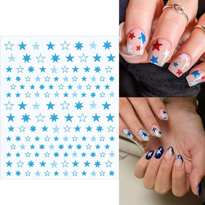 12 Sheets White Blue Red Star Nail Art Stickers 3D Self Adhesive 4th of July Nail Stickers for Nail Art Independence Day Nail Decals Star Nail Supplies Design for DIY Acrylic Nails for Women Girls