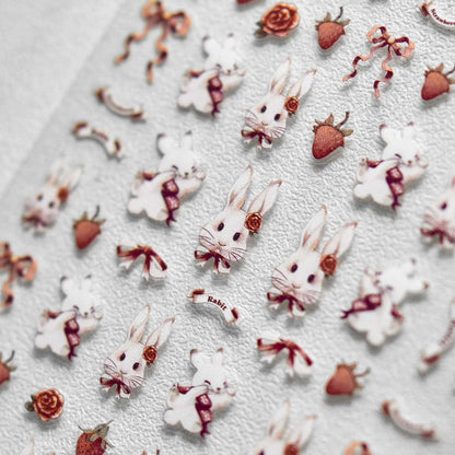 Bunny Nail Stickers Lovely Bunny Nail Art Strawberry Ribbon Rabbit Nail Decals Cute Stickers for Nails Designs Self Adhesive Nail Art Supplies & Decorations for Women Girls 1 Sheet