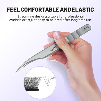 High Precision Lash Tweezers for Individual and Volume Eyelash Extensions Premium Stainless Steel Curved Fiber Tip Professional Isolation Tweezer