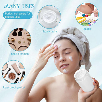 Patelai 4 Pieces Round Wide-mouth Leak Proof Plastic Container Jars with Lids for Travel Storage Makeup Beauty Products Face Creams Oils Salves Ointments DIY Making(4 Ounce,Blue)