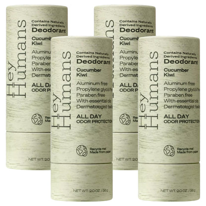 Hey Humans Deodorant, Aluminum Free Deodorant for Women and Men, Contains Naturally Derived Ingredients, All Day Odor Control, Refreshing Essential Oils, Earth Friendly Package, Cucumber Kiwi