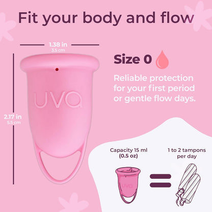 UVA 2 Reusable Menstrual Cup Kit - Size 0 for Light Flow - 10-Year Durable & Leak-Proof Silicone - Small Menstrual Cup, Sterilizer & Traveling Bag Period Cup Set