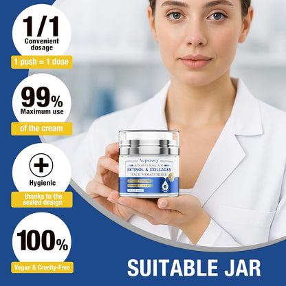 Face Moisturizer Retinol Cream For Face, Collagen Anti Aging Face Cream, Day-Night Neck Cream With Hyaluronic Acid, Wrinkle Cream For Women & Men Reduces Wrinkles, Dryness, 1.85 Fl. Oz