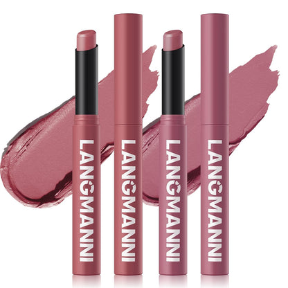Jolilab 2Pcs Velvet Matte Lipstick Nude Matte Soft Dark Color Stick High Pigmented Long-Lasting Waterproof Lip Stick Lip Balm Beauty Cosmetics Gift for Girls and Women(07#+08#)