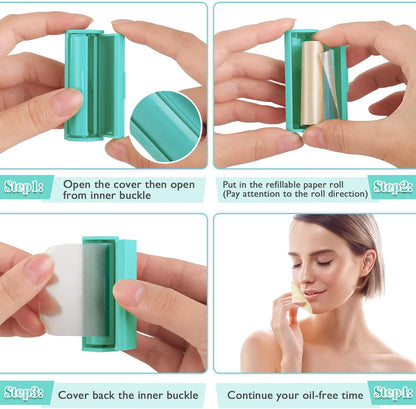 2pack Natural Oil Absorbing Sheets For Face with Mirror Case,Refillable Compact Dispenser Oil Blotting Paper Roll For Oily Skin, Makeup Friendly Oil Blotting Sheets For Men Women Facial Skin Care