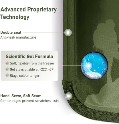 Large Ice Packs for Injuries Reusable - Soft Gel Hot and Cold Packs for Injuries, Hip, Shoulder, Back Pain Relief - 11.5" x 14.5" - Green