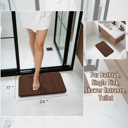 Yimobra Brown Bath Mat 24x17 Inch, Super Soft Absorbent Memory Foam Bathroom Rug Non Slip, Quick Dry, Machine Washable Floor Carpet for Tub Shower, Home Decor Accessories