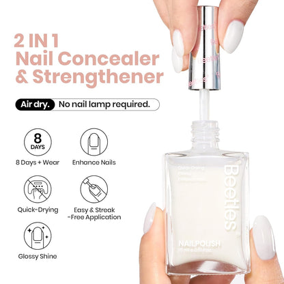 Beetles Nail Polish - Milky White Nail Polish Milk Cheese Color Nail Concealer Fast Dry Quick French White Cream Nail Strengthener and Growth Treatment for Thin and Damaged Nails,0.51 FL OZ