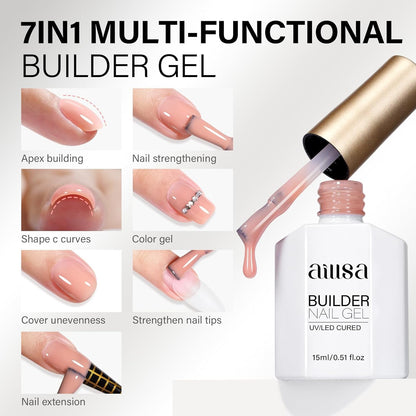 AILLSA Builder Gel Natural Nude 7 In 1 Hard Gel Polish for Nail Thickening Light Color Strengthener Gel Polish Sheer Nude Skin Tone Extension U V Gel for Nail Art Base Coat Needed 0.51 Oz GB93