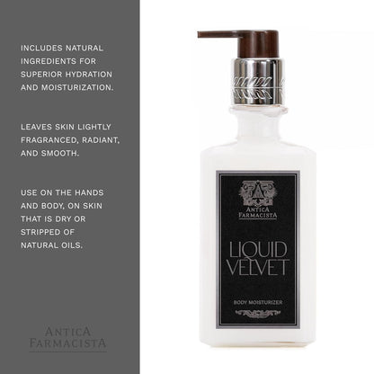Antica Farmacista Body Moisturizer - Moisturizing Scented Lotion - Premium Body Moisturizer - Luxury Gift for Women & Men - Hand & Skin Hydration - Liquid Velvet, 10 Fl Oz
