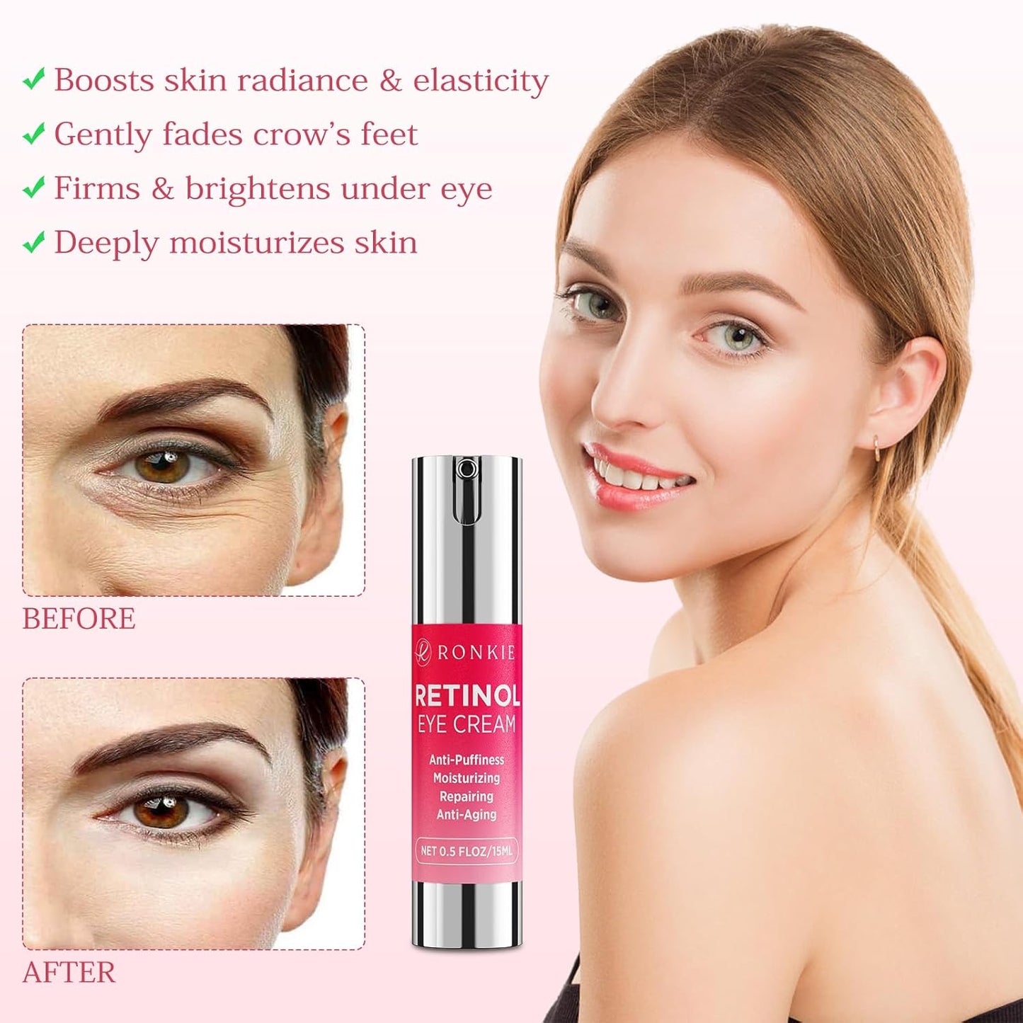 Retinol Eye Cream for Dark Circles: Anti-Wrinkle Eye Cream with Hyaluronic Acid - Reduce Under Eye Bags