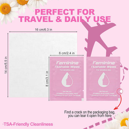 Feminine Wipes Individually Wrapped, Flushable Wipes Travel,Travel Wipes for Women,Feminine Care Wet Wipes Travel Size Vaginal Wipes for Adult, Girl and Homeless 60