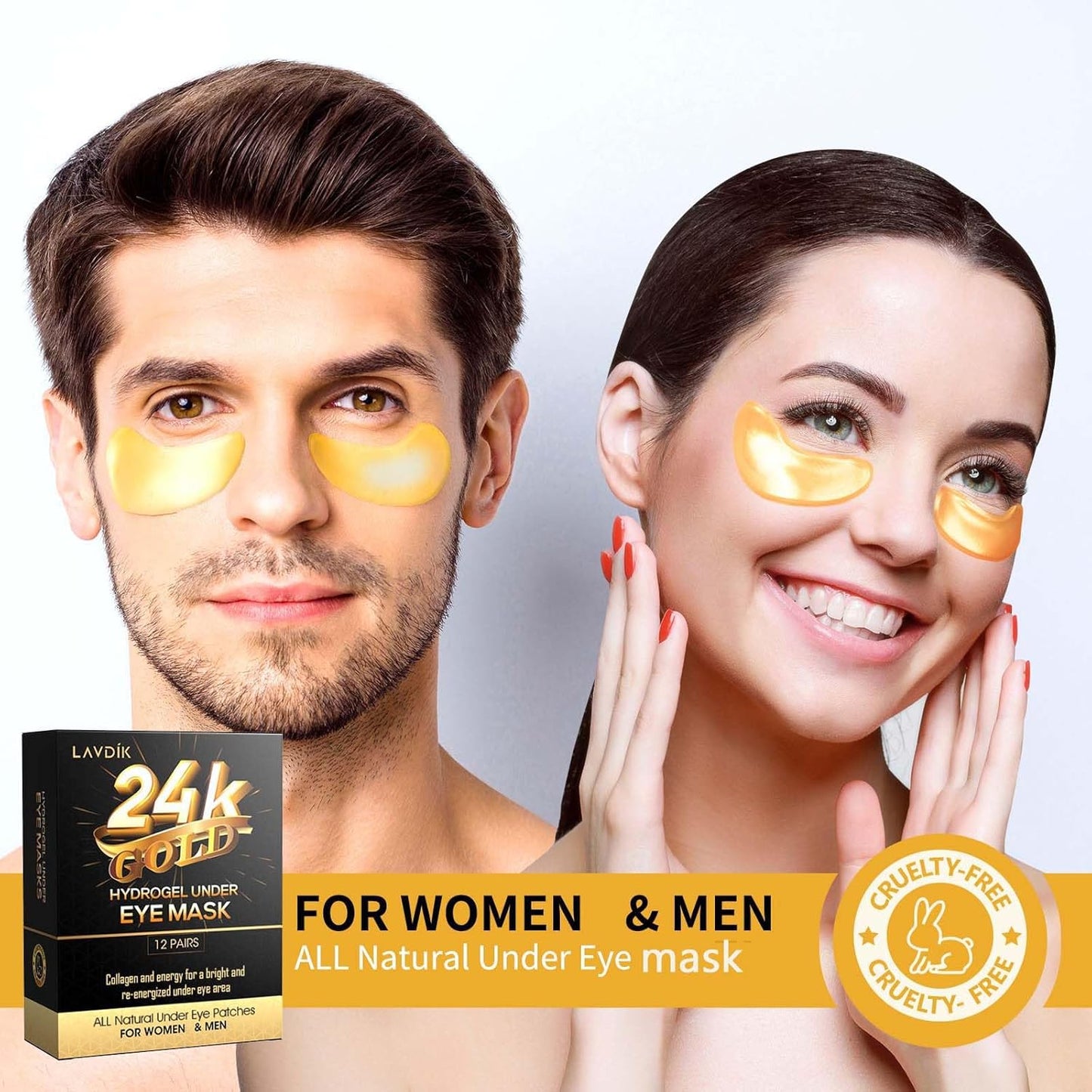 Under Eye Patches, 24K Gold Eye Mask - 12 Pairs, Collagen Eye Patch for Puffy Eyes and Dark Circles and Anti-Aging, Deep Moisturizing Eye Treatment Masks for Women and Men