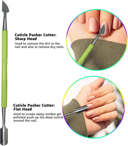 Professional Cuticle Trimmer with Cuticle Pusher Nail Cuticle Remover Nipper Silver Stainless Steel Sharp Blades Manicure Tools with Double Spring Nail Care Pedicure Nail Tools Home Spa (Green)