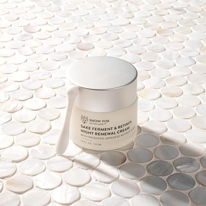 Snow Fox Skincare Sake Ferment & 0.30% Retinol Night Renewal Cream - Patented Japanese Technology for Youthful, Vibrant Skin | Smooth Fine Lines, Ease Redness, Boost Microbiome & Skin Barrier