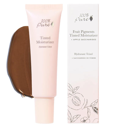 100% PURE Tinted Moisturizer Anti-Aging Face Makeup - Fruit Pigmented Cocoa Light to Medium Coverage & Dewy Glow - Lightweight Foundation Deep Skin w/Neutral Undertone - Vegan - 1 Fl Oz