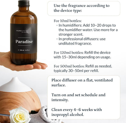 PuroSentido Paradise Tropical Aroma Oil (120 ml) - Luxury Essential & Fragrance Oil for Diffusers and Humidifiers, Creamy Coconut, Floral Notes & Soft Woods Home & Hotel Scent