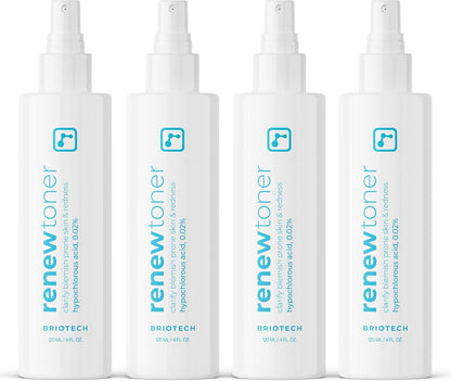 BRIOTECH Renew Toner, Hypochlorous Acid Spray, Minimize Appearance of Blemishes, Soothing Facial Mist for Sensitive Skin, Calm Redness & Bumps, Vegan, 4 fl oz (4 Pack)